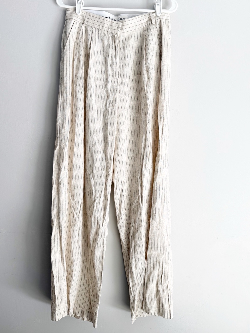 Source Unknown linen blend wide leg trouser pants pinstripe cream size small